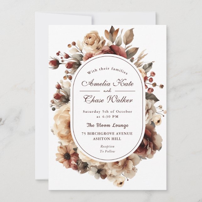 Den moderna bohemiska Blommigten Ram Bröllop Inbjudningar (Framsida)