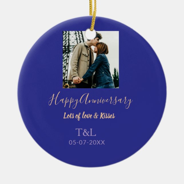 Den moderna boho lycklig-årsdagen lägger till namn julgransprydnad keramik (Framsidan)