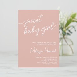 Den moderna Boho Minimalist Girl rosa Baby Shower Inbjudningar