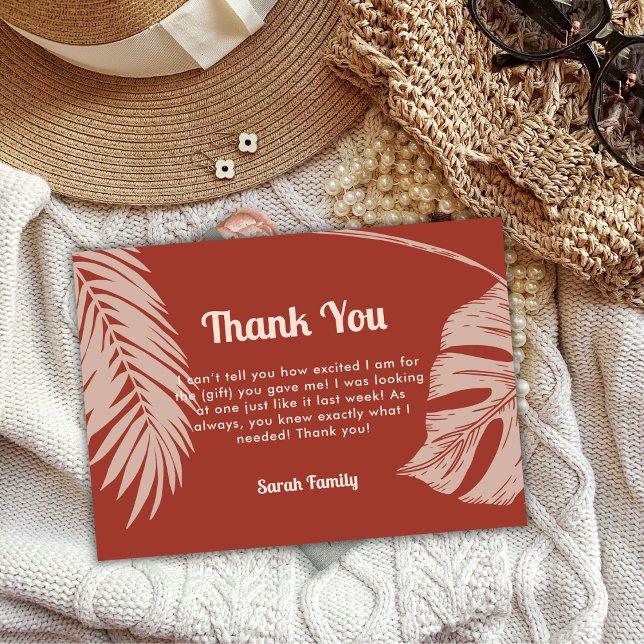 Den moderna boho Tropical Beach Löv Baby Shower Tack Kort (Modern Boho Tropical Beach Leaves Baby Shower Thank You Card)