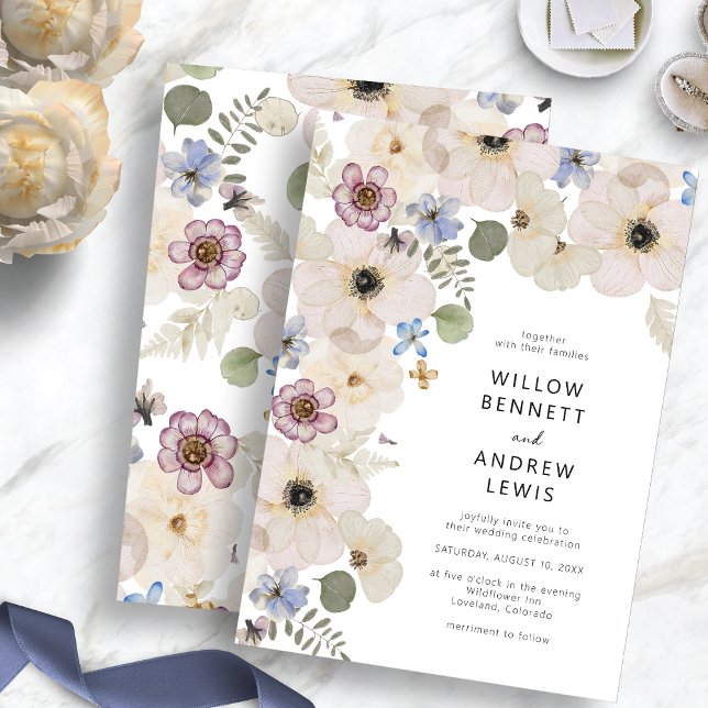 Den moderna botaniska Blommigten Boho Bröllop Inbjudningar (Modern Botanical Floral Boho Wedding Invitation by Painted Paperie
)