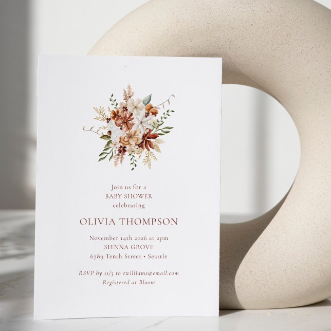 Den moderna botaniska burgundy Bouquet Baby Shower Inbjudningar (Skapare uppladdad)