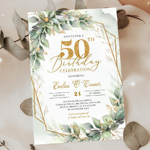 Den moderna botaniska grönmannen löv guld 50-årsda inbjudningar