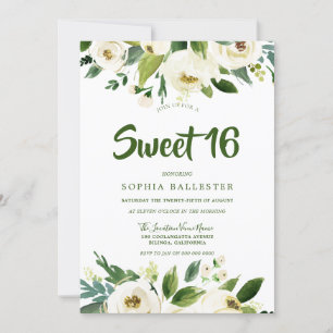 Den moderna botaniska vita Blommigten Vår Sweet 16 Inbjudningar