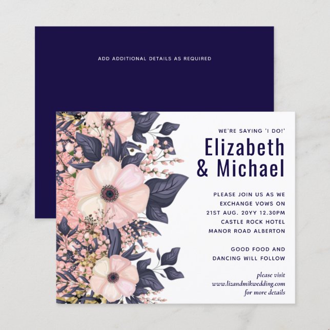 Den moderna Bröllop-budgeten för marinblå Rosa (Fram/baksida)