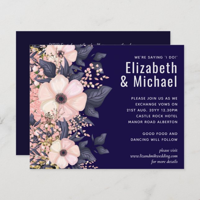 Den moderna Bröllop-budgeten för marinblå Rosa (Fram/baksida)