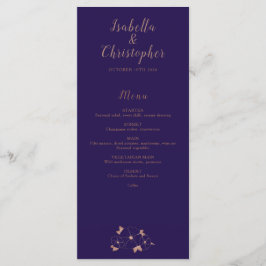 Den moderna bröllop-menyn med koppar och blå blomm meny