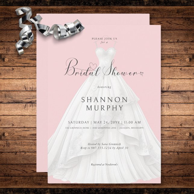 Den moderna Bröllop-pressen på Rosa Möhippa Inbjudningar (Modern Wedding Dress on Pink Bridal Shower Invitation)