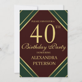 Den moderna burgundiska Grönten och Guld Rand föde Inbjudningar