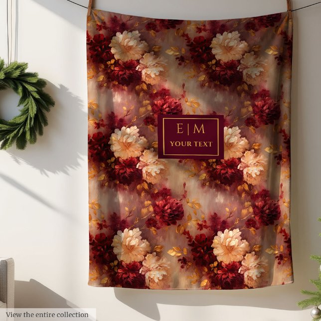 Den moderna  Burgundy-Personligen Guld Boho Stil Fleecefilt (Modern Blush Burgundy Gold Personalized Boho Style Fleece Blanket)
