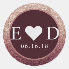 Den moderna burgundy Ro Guld Glitter Bröllop Runt Klistermärke