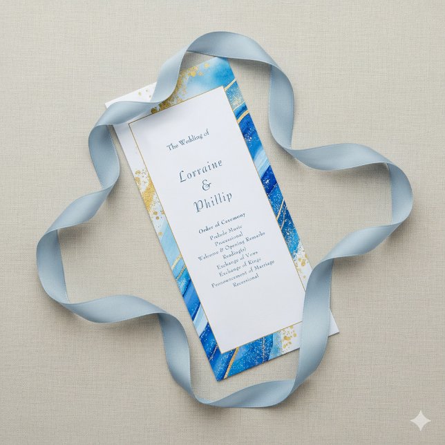 Den moderna ceremonin i bröllop i Eleganten Blue G Program (Blue and gold wedding program)