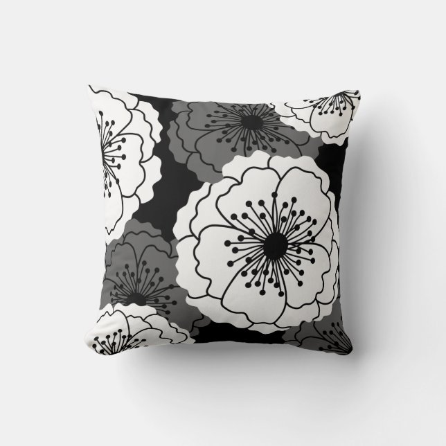 Den moderna chic blomman Silhouettes svartvit | Kudde (Framsida)