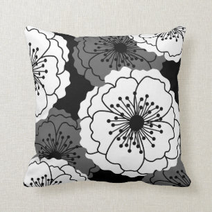 Den moderna chic blomman Silhouettes svartvit   Kudde
