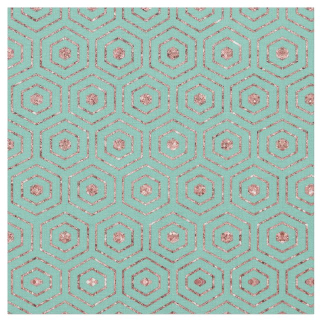 Den moderna Chicen Aqua Ro Guld Glitter Hexagon Ge Tyg (Närbild)