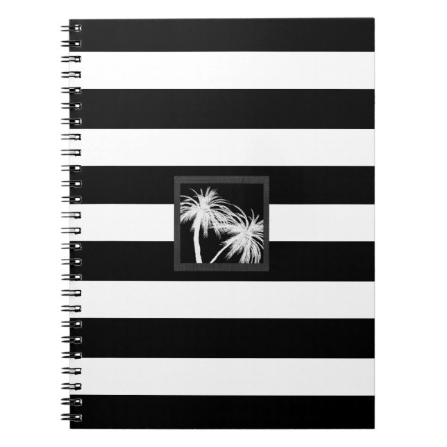 Den moderna Chicen Black & White Tropical Handflat Anteckningsbok (Framsidan)