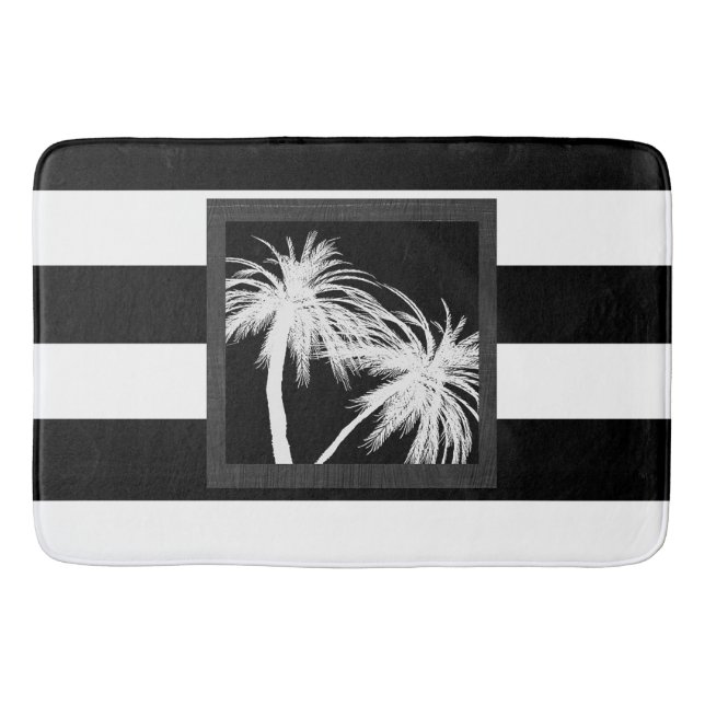 Den moderna Chicen Black & White Tropical Handflat Badrumsmatta (Framsidan)