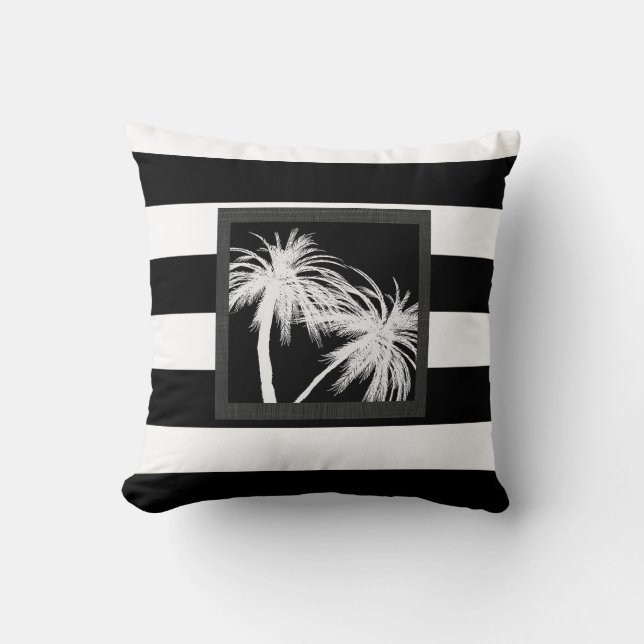 Den moderna Chicen Black & White Tropical Handflat Kudde (Framsida)
