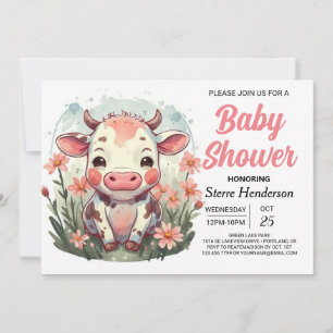 Den moderna Chicen Cute Cow Baby Shower Inbjudningar