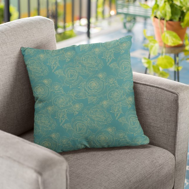 Den moderna chicen för blommönster i abstrakt Teal Kudde (Skapare uppladdad)