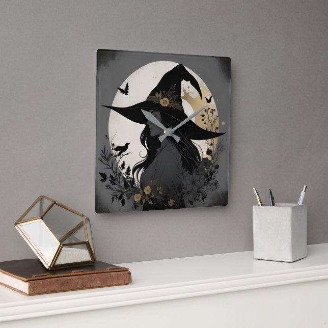 Den moderna Chicen Halloween Witch Large Wall Cloc Fyrkantig Klocka (Kontor)