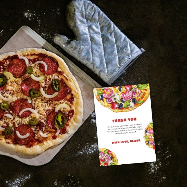 Den moderna Chicen Italienska segmentsegmentsskuvr Tack Kort (Modern Chic Italian Slice Slice Pizza Baby Shower Thank You Card)