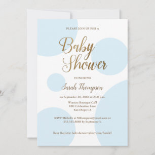 Den moderna Chicen Polka Guld Blue Baby Shower Inbjudningar