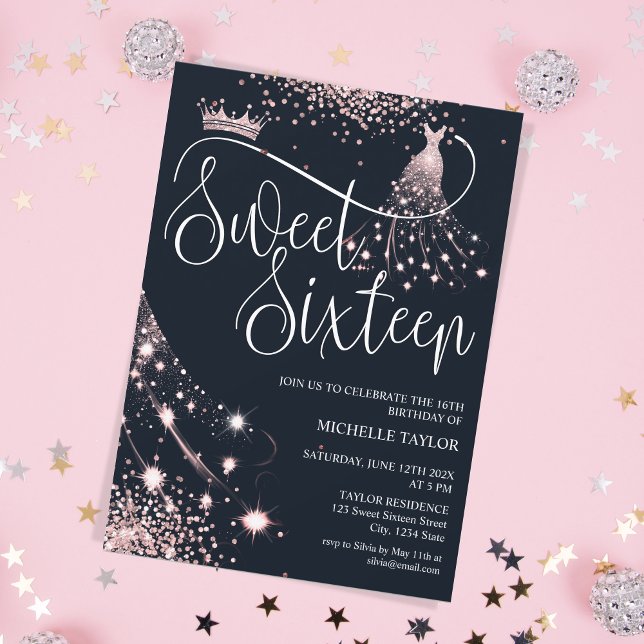 Den moderna Chicen Ro Guld Glitter, Sverige 16 Inbjudningar (Skapare uppladdad)