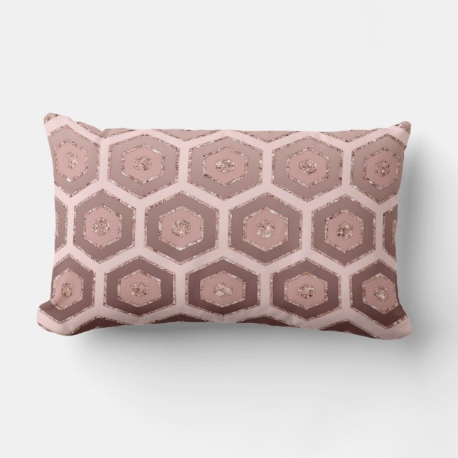 Den moderna Chicen Rosa ros Guld Hexagon Geometric Lumbarkudde (Framsida)