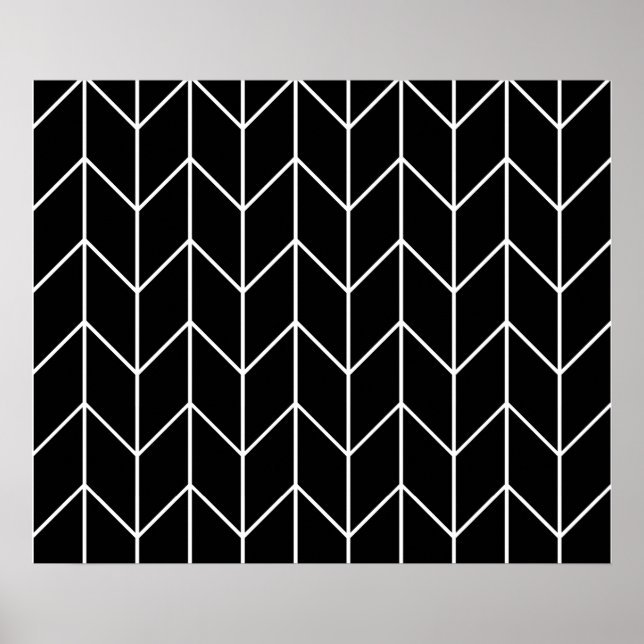 Den moderna Chicen White Chevron Black Background Poster (Framsidan)