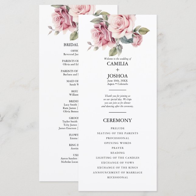 Den moderna Chicens Elegant Romantic Rosa ros Bröl Program (Fram/baksida)