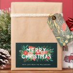 Den moderna djärva Blommigten God jul Namn Grönt Rektangulärt Klistermärke<br><div class="desc">De moderna klistermärkena har färgstarka vinterblommor från hand plockade och annat inslag mot mörkens bakgrund. Typografi,  "God jul" i vitt,  läggs in i designen. Underbar för julklappsetiketter med mera!</div>
