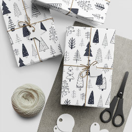Den moderna Doodle-Vilden Forest Gräs Träd Presentpapper