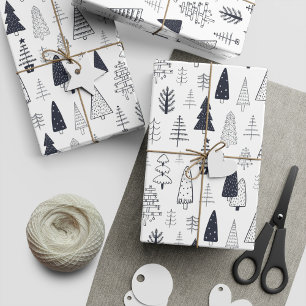 Den moderna Doodle-Vilden Forest Gräs Träd Presentpapper