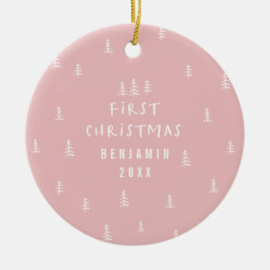 Den moderna elegant baby, första julklappens rosa julgransprydnad keramik