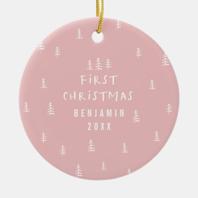Den moderna elegant baby, första julklappens rosa julgransprydnad keramik (Framsidan)