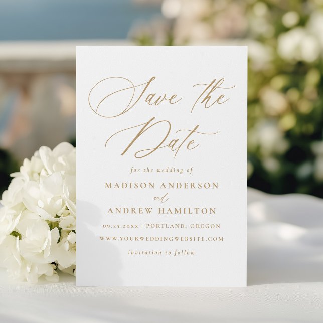Den moderna Elegant Guld Calligraphy Bröllop Spara Datumet (Skapare uppladdad)