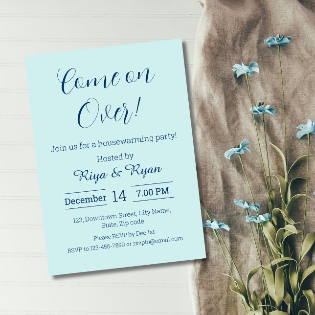 Den moderna Eleganten Aqua Houseuppvärmning Party Inbjudningar (blue elegant funny housewarming party invitation for new house moving announcement change of address)