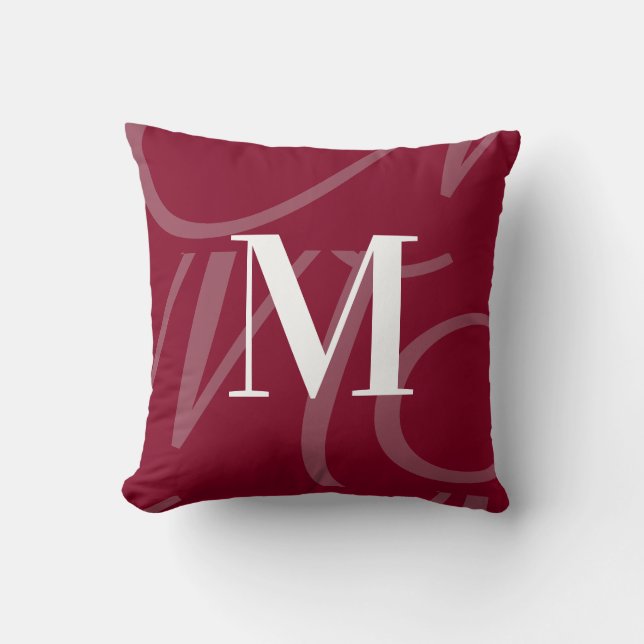 Den moderna Eleganten Big Monogram Burgundy Red Kudde (Framsida)