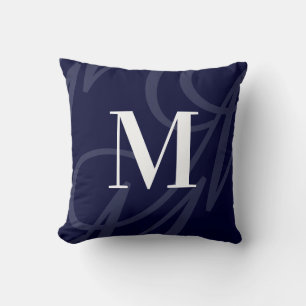 Den moderna Eleganten Big Monogram Mörk Navy Blue Kudde