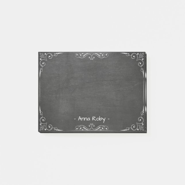 Den moderna Eleganten Black Chalkboard White Blomm Post-it Block (Framsida)
