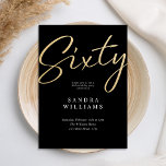 Den moderna Eleganten Black Guld 60:e födelsedagen Inbjudningar<br><div class="desc">Skapa din egen personlig 60:e födelsedagsfest inbjudan med minimalistisk manustypografi i guld färg.</div>