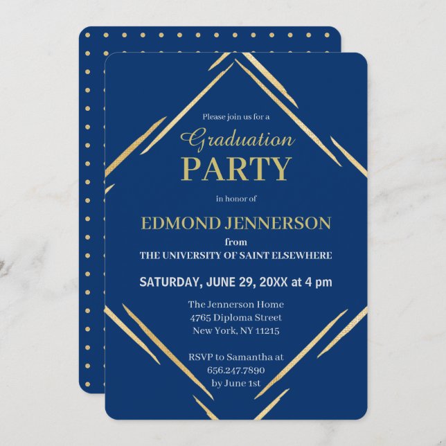 Den moderna Eleganten Blue Guld 2025-Studentfesten Inbjudningar (Fram/baksida)