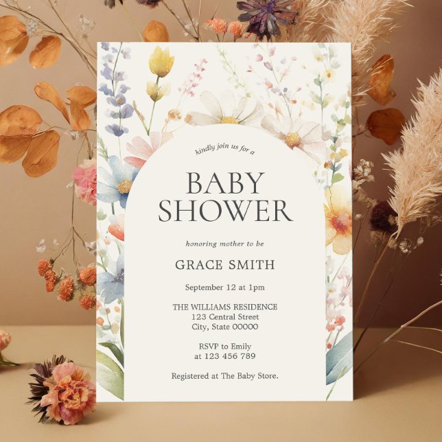 Den moderna Eleganten Boho Blommigt Baby Shower Inbjudningar (Skapare uppladdad)