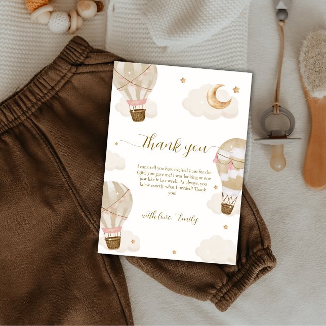 Den moderna Eleganten Boho Luftballong Baby Shower Tack Kort (Modern Elegant Boho Hot Air Balloon Baby Shower Thank You Card)