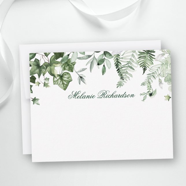 Den moderna Eleganten Botaniska Personligen Ivy Gr Anteckningskort (Customize to change text size, color, style or to add more text to front or back of card.)