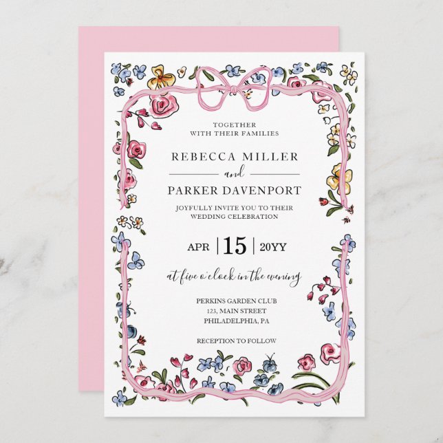 Den moderna eleganten Bröllop i vår vid den vidrig Inbjudningar (Fram/baksida)