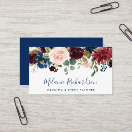 Den moderna Eleganten Burgundy Classic Blue-Blommi Visitkort