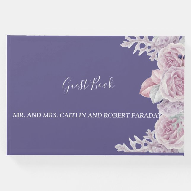 Den moderna eleganten chic Ram lila Blommigt Gästböcker (Framsida)