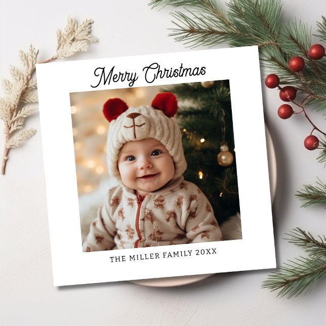 Den moderna Eleganten för minimal JulSnyggt Julkort (Modern Christmas Stylish Minimalist Script Elegant Holiday Card-Front)